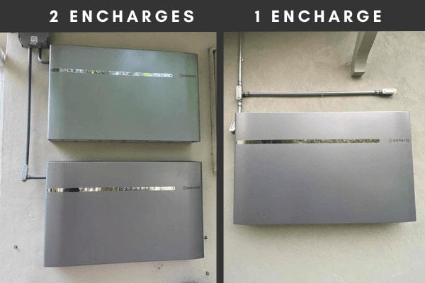 Side by side photos showing one or two Enphase Encharge batteries